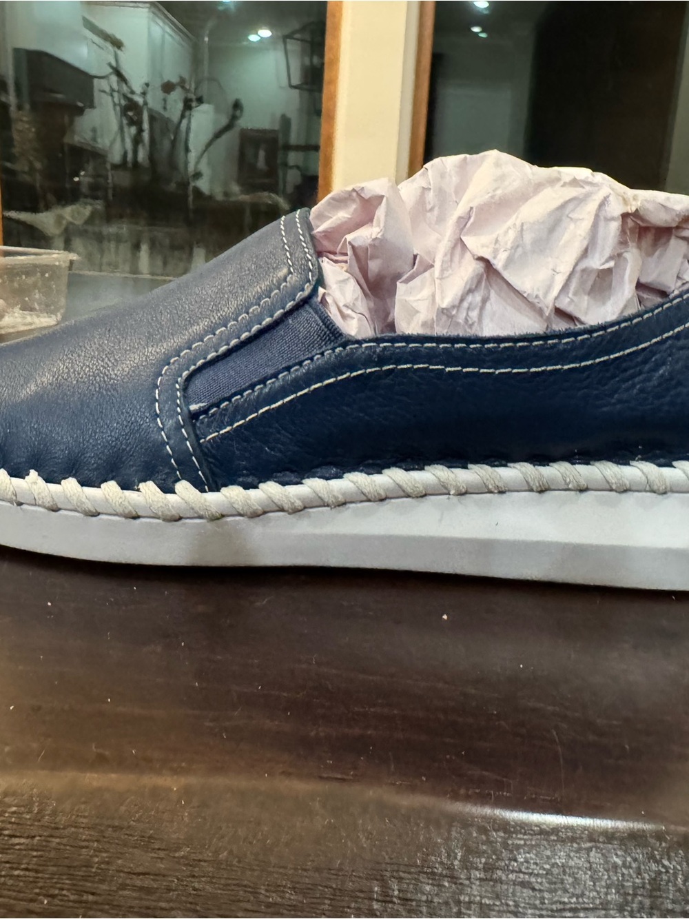 bernie mev. Navy Leather Slip-On Espadrille